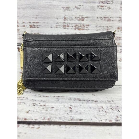 STEVE‎ MADDEN WRISTLET CELL PHONE CASE WALLET CLUTCH Purse BLACK W/ BLING Studs - Picture 1 of 6